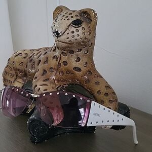 Vintage Guess Studded Pink Lens White Arms Y2K Bratz 00s Sunglasses Wide Wrap